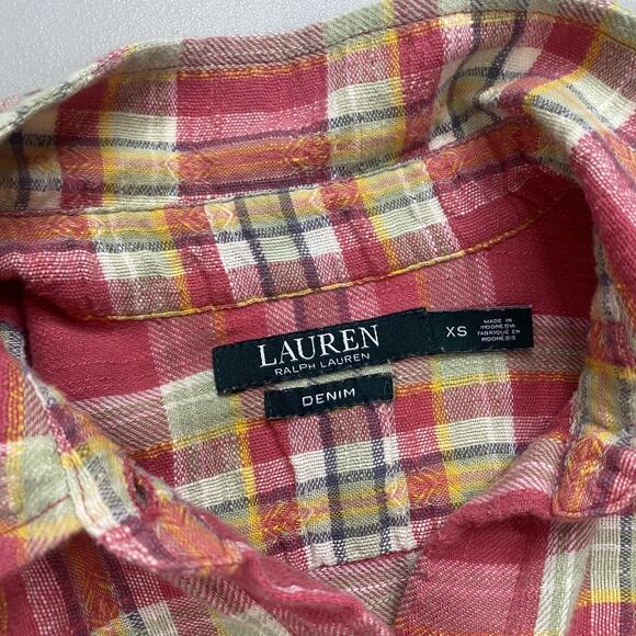 Ralph Lauren Flannel Top Women XS Pink Plaid Coastal Cowgirl Cabincore Button Up - Picture 10 of 11